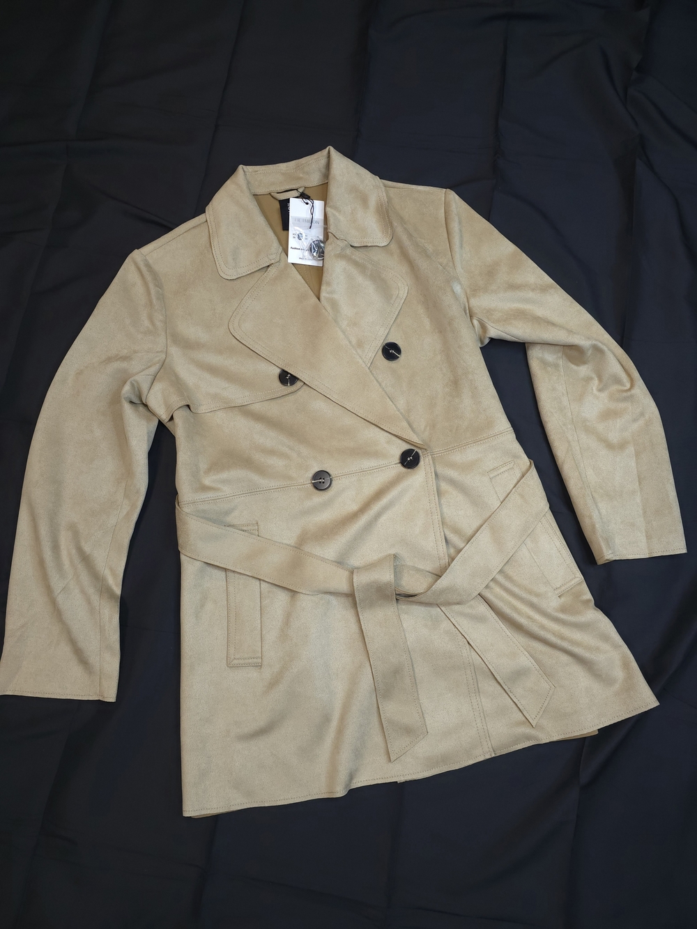 NWT OctMoon Faux Suede Trench Coat Khaki Tan - Small